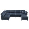 Modern Modular Cloud Sofa Bed, 6 Seat Chenille Sectional Couch Set With Ottoman, Free Combination, Convertible U Shaped Sleeper Sofa - Dark Blue - Image 2