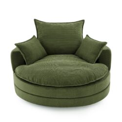 Contemporary 360° Swivel Sofa Chair With Dual Layer Cushion Design And Removable Pillows Corduroy - Green
