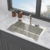 Drop In Kitchen Sink With Pull Down Faucet And Soap Dispenser - Brushed Nickel - Image 2