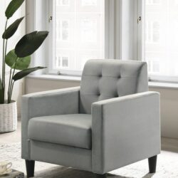 Hale - Velvet Accent Armchair With Tufting - Light Gray
