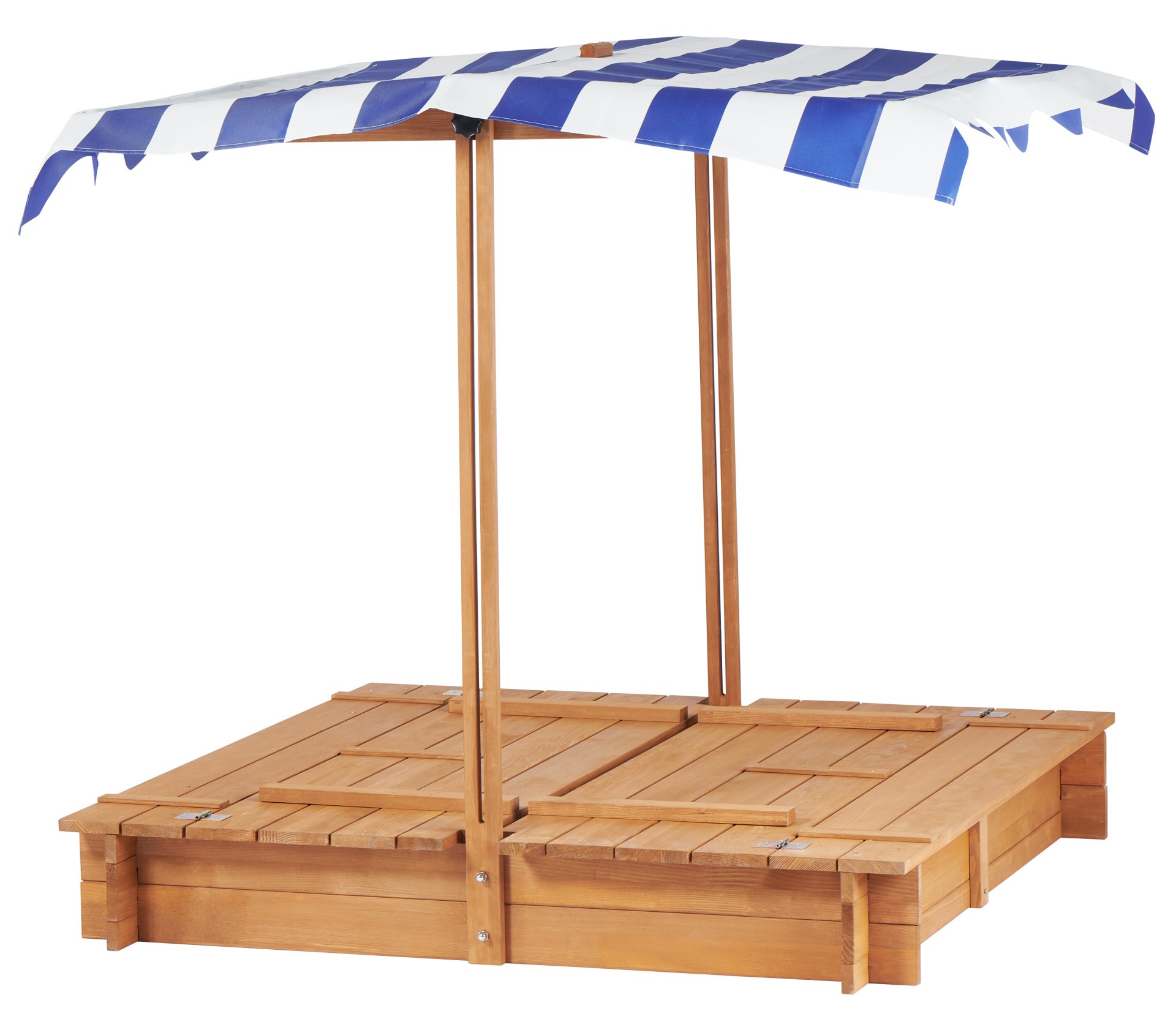 Kids Sandbox With Adjustable Cover, Sand Box With 2 Foldable Bench Seats, Outdoor Sandpit For Backyard Play - Light Brown - Image 2