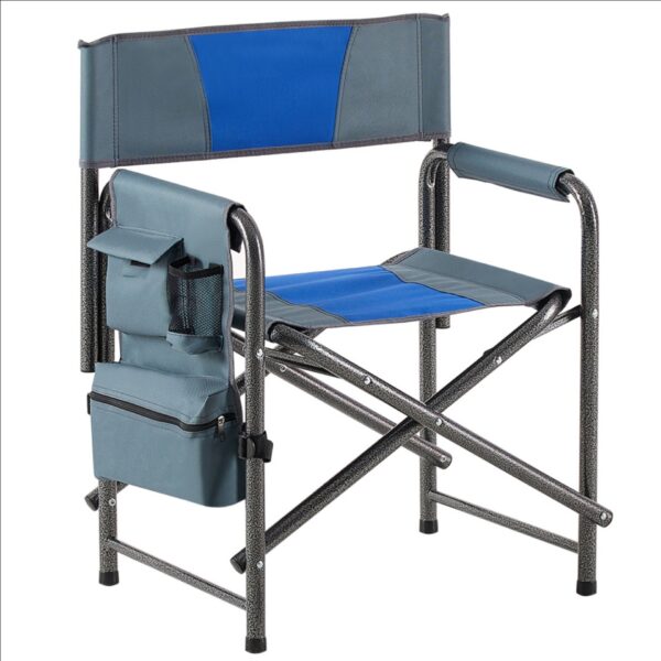 Padded Folding Outdoor Chair With Storage Pockets, Lightweight Oversized Directors Chair For Indoor, Outdoor Camping, Picnics And Fishing - Blue / Gray