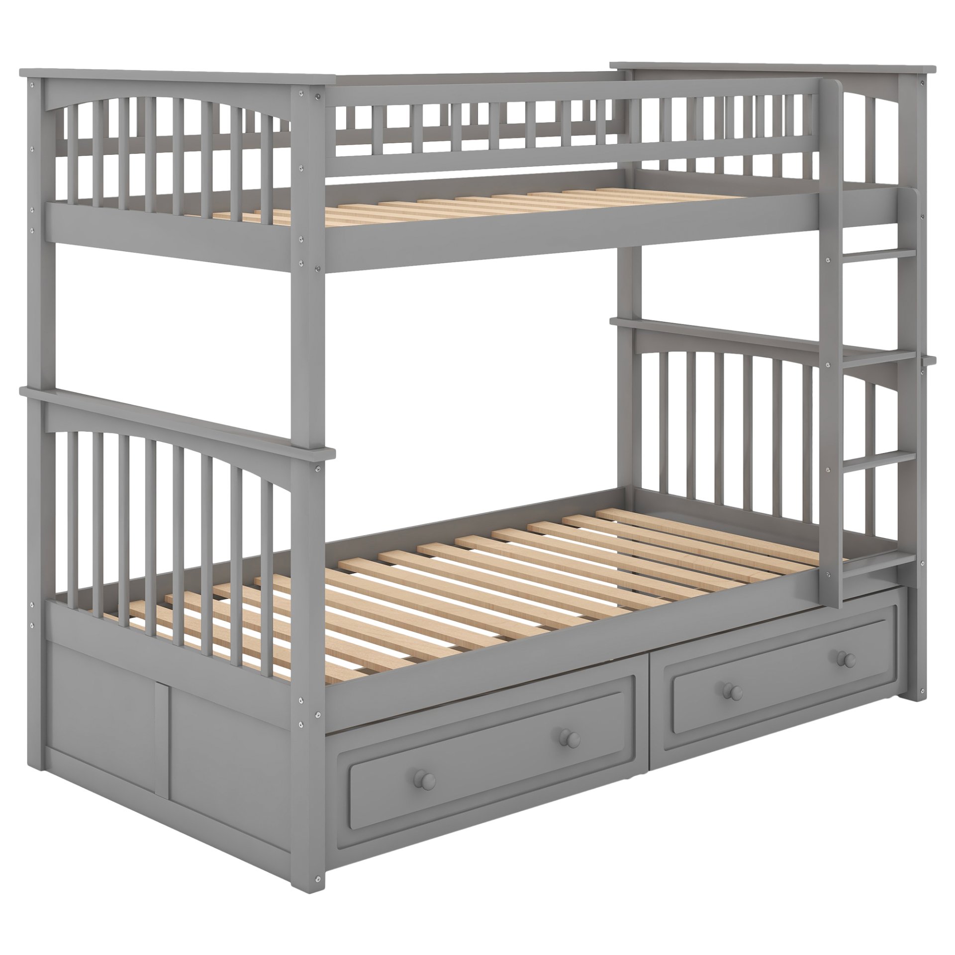 Twin Over Twin Bunk Bed With Drawers, Convertible Beds - Gray - Image 7