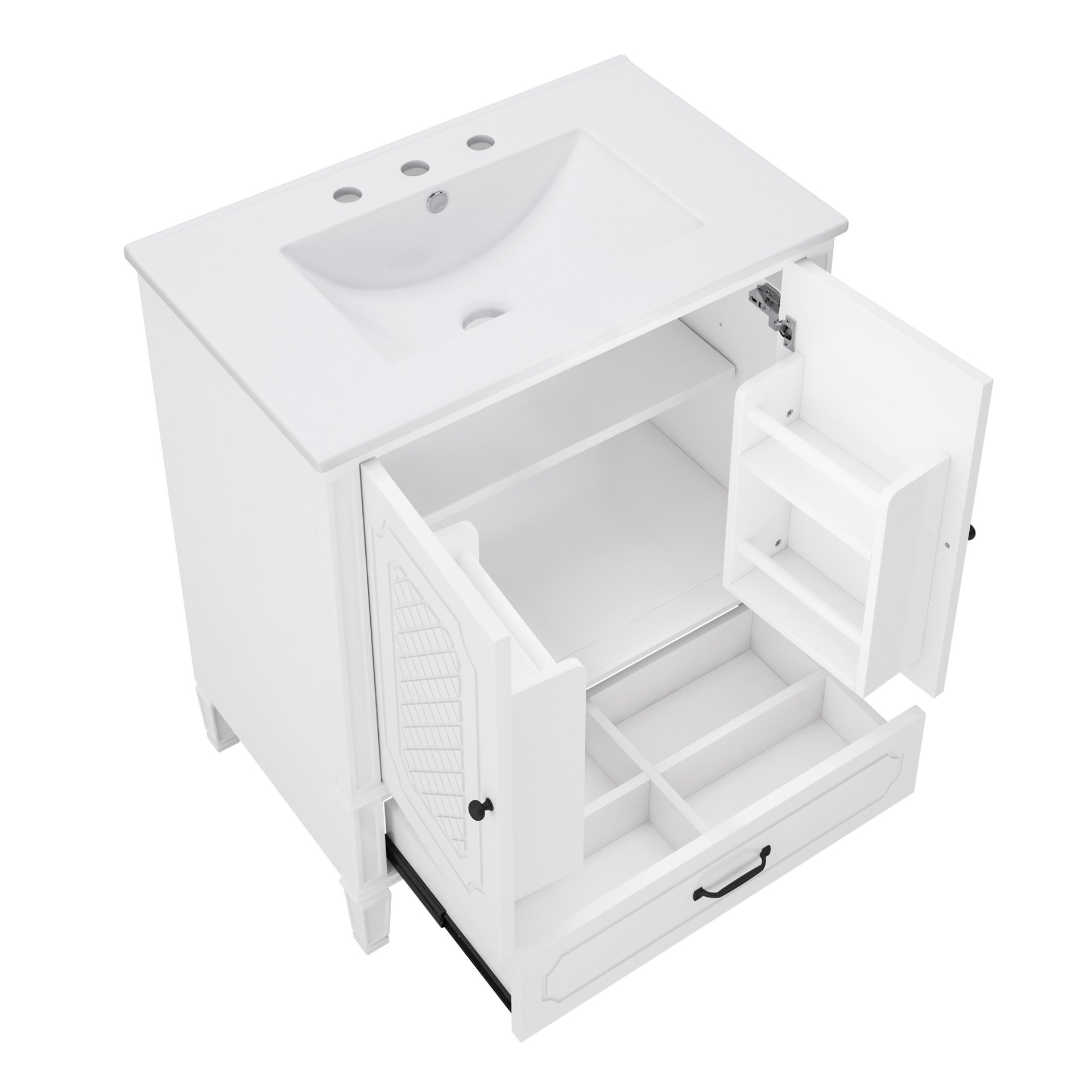 Vintage Style 30" Bathroom Vanity With Sink, Multi Functional Storage, Soft Closing Door - White - Image 21