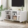 Modern TV Stand For TVs Up To 55", Entertainment Center Media Console, Adjustable Shelf, Metal Legs, Handles And Anti-Tip Device For Living Room - White - Image 4