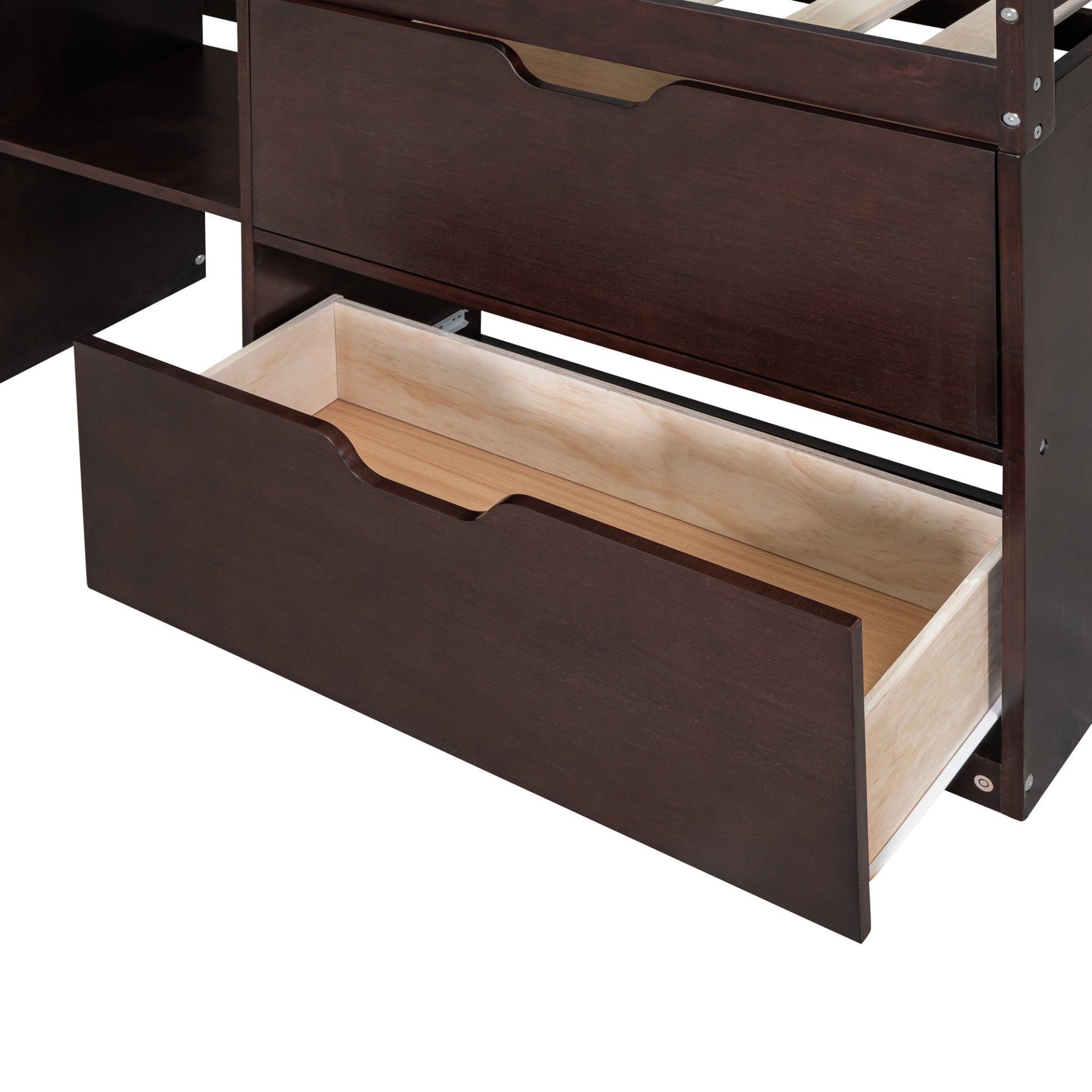 Twin Size Low Loft Bed With Rolling Desk, Shelf And Drawers - Espresso - Image 16