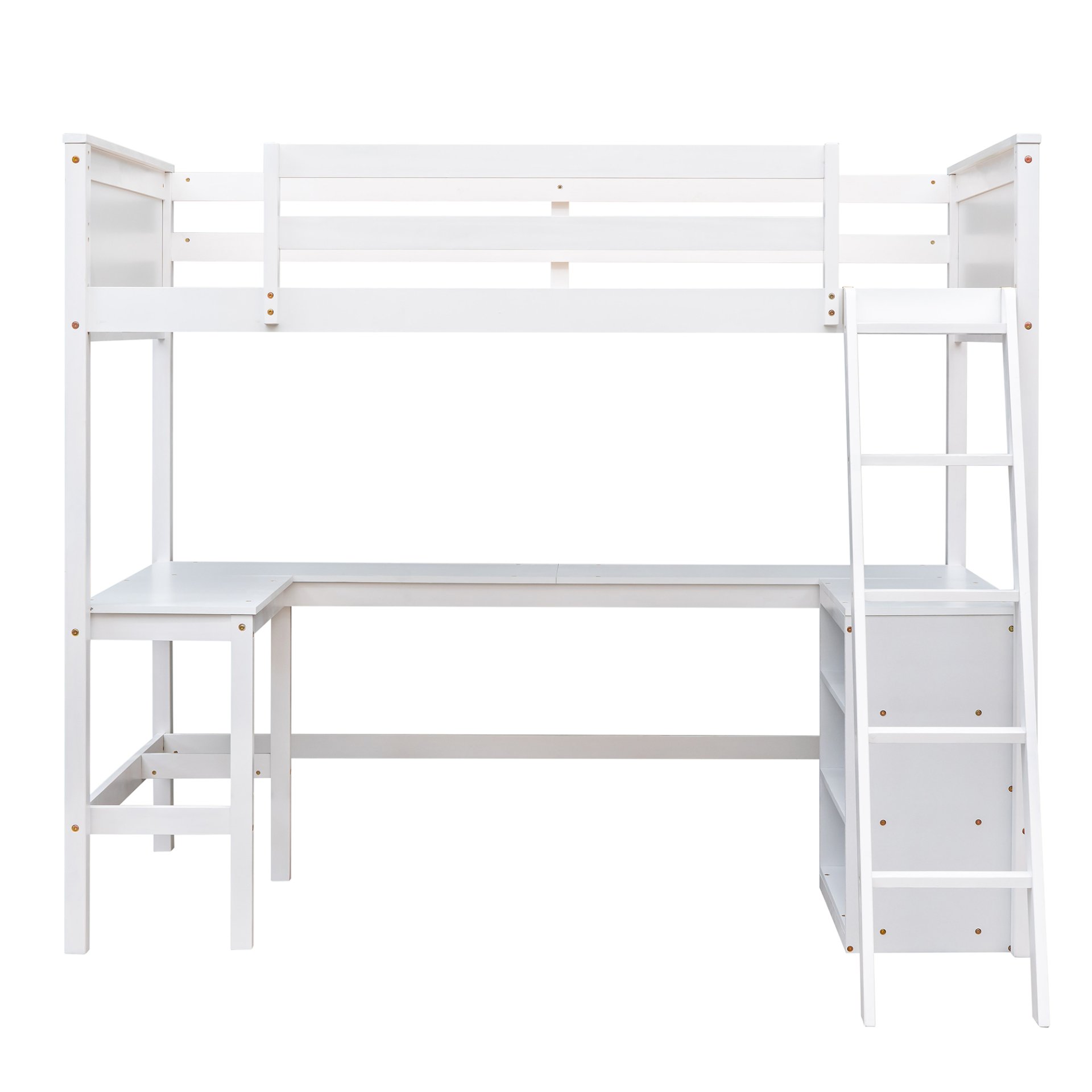 Twin Size Loft Bed With Shelves With Desk - White - Image 9