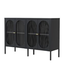 Modern Metal Sideboard Cabinet With 4 Glass Doors, Steel Kitchen Storage And Coffee Bar Cabinet - Black