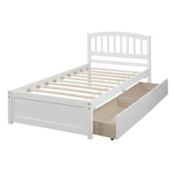 Twin Platform Storage Bed Frame With Two Drawers And Headboard - White