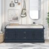 Storage Bench With 4 Doors And Adjustable Shelves, Shoe Bench With Removable Cushion For Living Room, Entryway - Antique Navy - Image 4