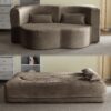Floor Sofa With 2 Pillows, Convertible Plush Corduroy Foam Filled Sleeper Sofa Bed - Coffee - Image 3