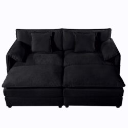 Deep Seat Sectional Cloud Sofa With 2 Ottomans & Soft Pillows, Modular Loveseat Couch - Black Chenille