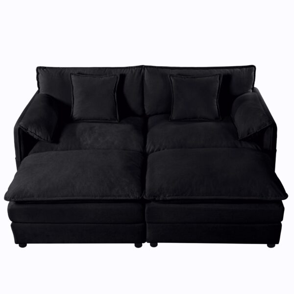 Deep Seat Sectional Cloud Sofa With 2 Ottomans & Soft Pillows, Modular Loveseat Couch - Black Chenille
