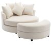 360° Swivel Accent Barrel Chair With Storage Ottoman & 4 Pillows, Modern Chenille Leisure Chair Round Accent For Living Room - Cream - Image 18