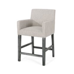 Charmed Upholstered Counter Stool With H Frame Base And Round Arms - Light Gray