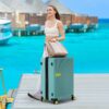 Contrast Color Hardshell Luggage 24" Expandable Spinner Suitcase With Tsa Lock Lightweight - Teal Blue - Image 2