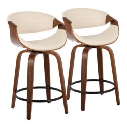 Symphony - Mid-Century Modern Fixed Height Counter Stool With Swivel With Round Footrest (Set of 2) - Walnut / Cream