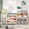 Kids Bookshelf Toy Storage Organizer With 17 Bins And 5 Bookshelves, Multi-Functional Nursery Organizer Kids Furniture Set Toy Storage Cabinet Unit With HDPE SheLF And Bins - Light Green - Image 2