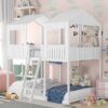 Full Over Full Bunk Bed With Roof, Window, Guardrail, Ladder - White - Image 12