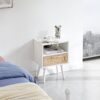 15.75" Rattan End Table With Power Outlet & USB Ports, Modern Nightstand With Drawer And Solid Wood Legs, Side Table For Living Room, Bedroom - White - Image 4