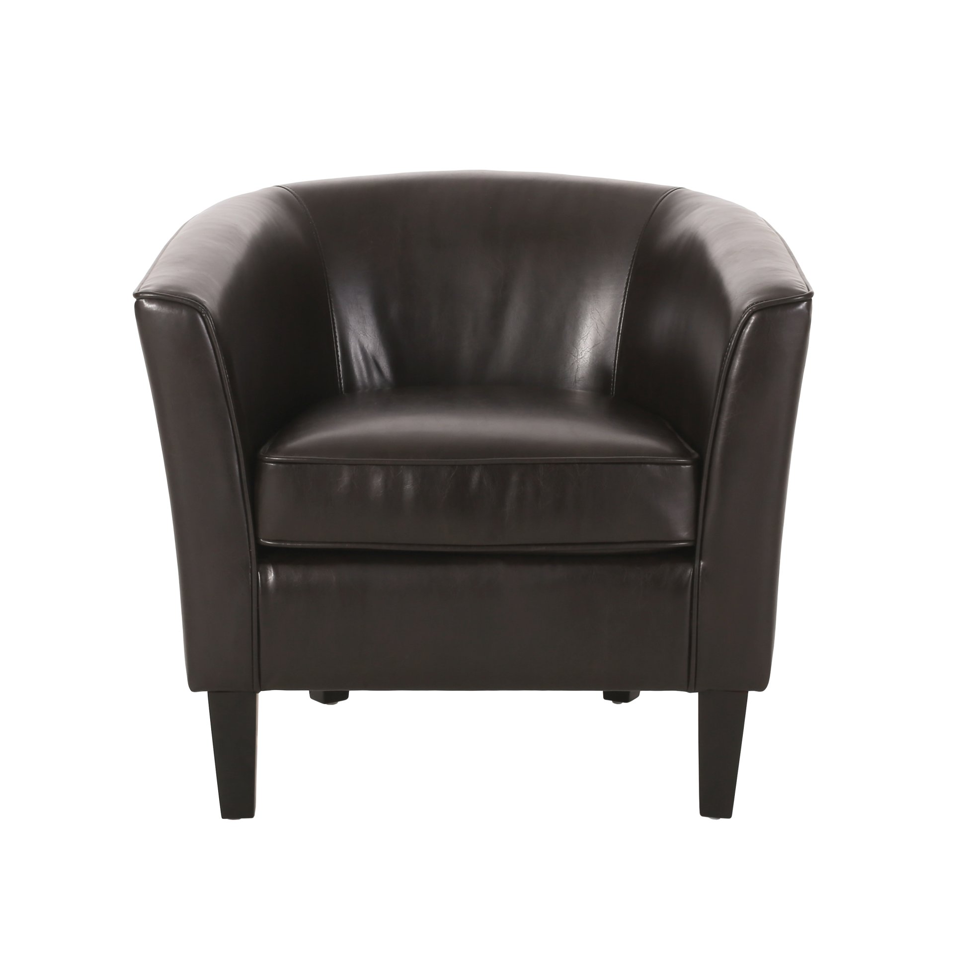 Faux Leather Club Chair With Curved Backrest - Brown - Image 4