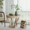 Curved Legs Farmhouse Style Small Size Round Dining Table End Table Side Table Coffee Table For Dinette, Kitchen, Dining Room Or Living Room - Natural Wood Grain Distressed - Image 2