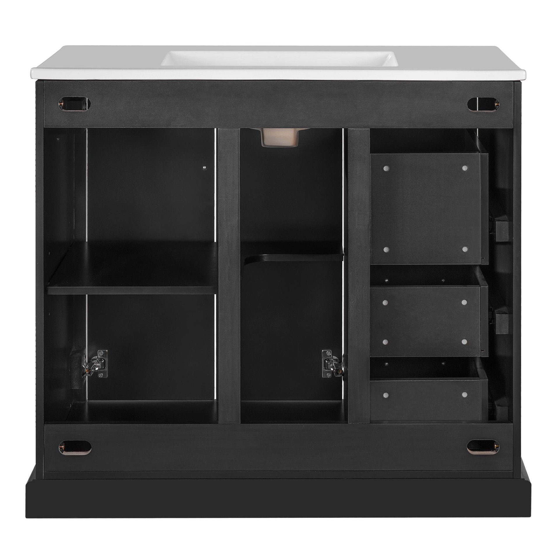 36" Bathroom Vanity With Sink, Soft Close Doors, Adjustable Shelf & 3 Drawers - Black - Image 18