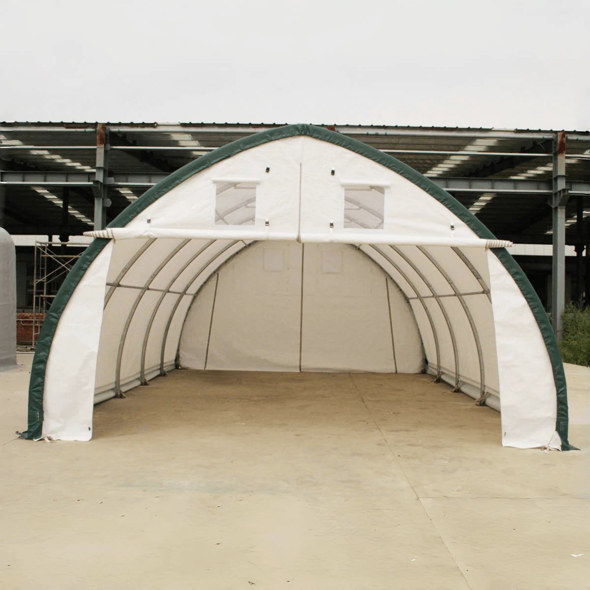 Single Truss Arch Storage PE Shelter - White / Green - Image 2