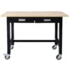 Work Bench, Workbench With Drawer Storage, Heavy Duty Bamboo Wood Work Table With Wheels For Garage Home Office - Black / Light Brown - Image 3