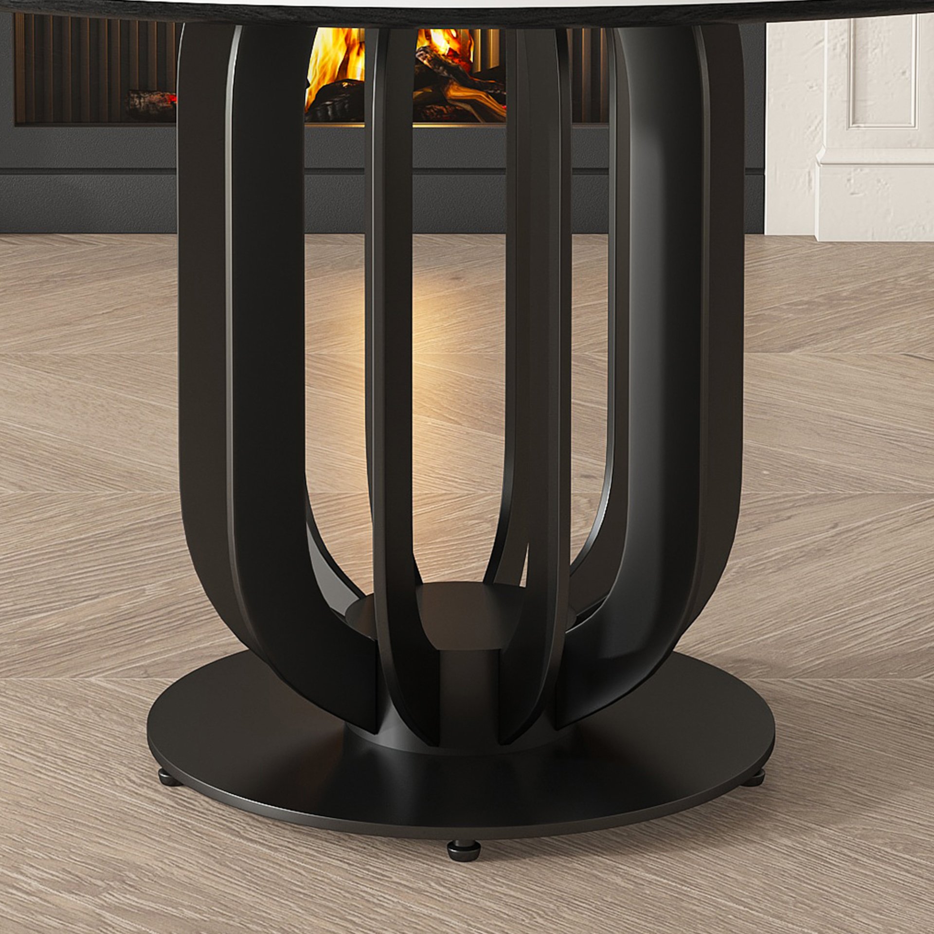 Round Dining Table With Carbon Steel Base And Lazy Susan Industrial Style - Black / White - Image 8