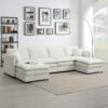 Chenille Modular Sectional Sofa, U Shaped Cloud Couch Set With Double Cushions, 6 Seat Sleeper Sofa Bed With Ottomans, Oversized Indoor Furniture - Cream - Image 10