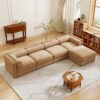 Modular Sectional Sofa With Storage Cylindrical Backrest And Armrests Deep Comfortable Seating Chenille 4 Seat L Shaped Sofa - Camel - Image 11