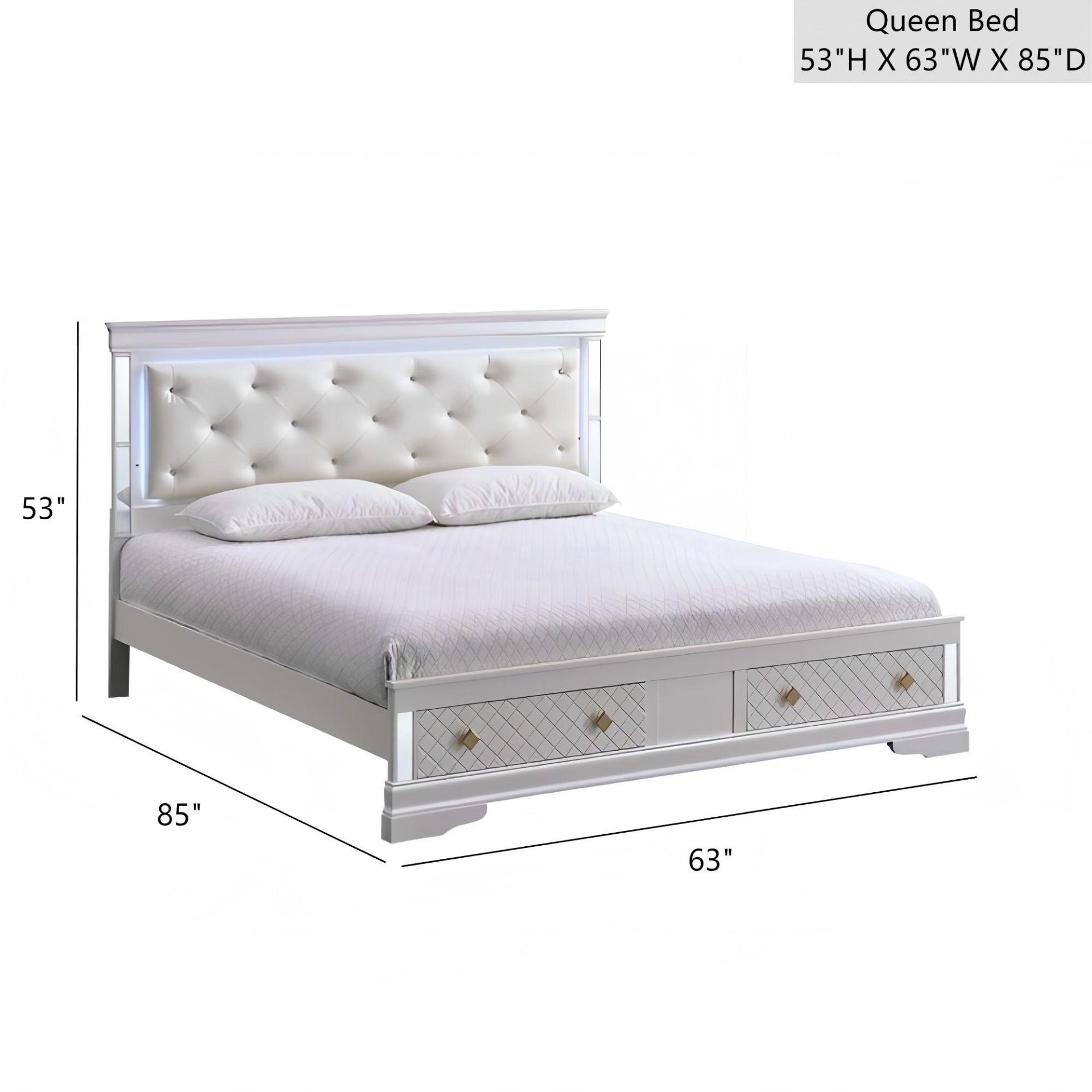Verona - Queen Bed And Jeweled Tufted Upholstered Headboard - White - Image 3
