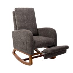 Rocking Chair For Nursery With Retractable Footrest And Side Pocket - Charcoal
