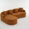 Compression Sofa: Combining Chaise Longue With 3 Seater, Wood Grain Chenille Fabric, Full Sponge Compression Sofa, Combined Sofa With 4 Pillows For Living / Home Furniture / Apartment - Orange - Image 25