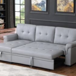 Lexi - Vegan Leather Modern Reversible Sleeper Sectional Sofa With Storage Chaise - Gray