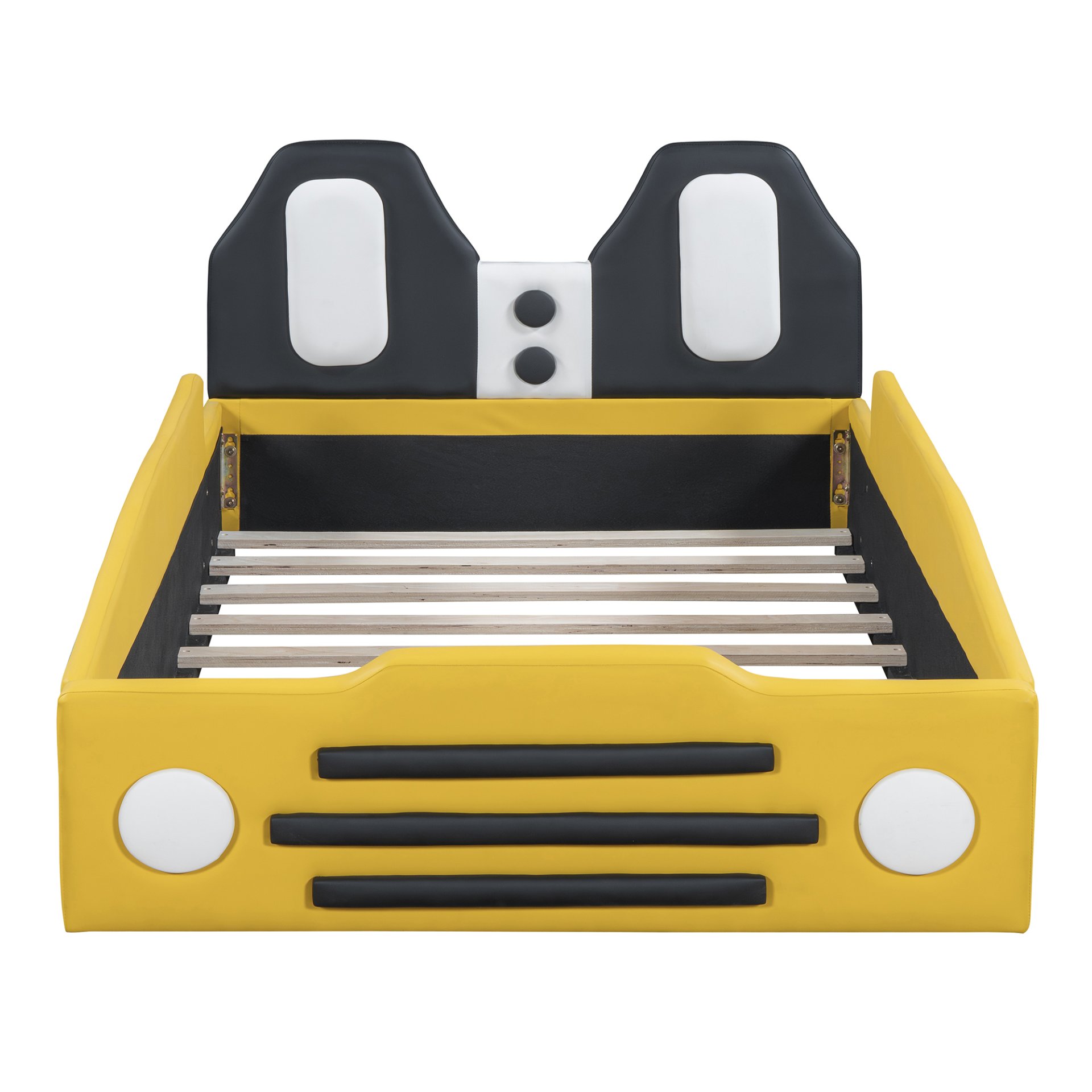 Twin Size Race Car Shaped Platform Bed With Wheels - Yellow - Image 3
