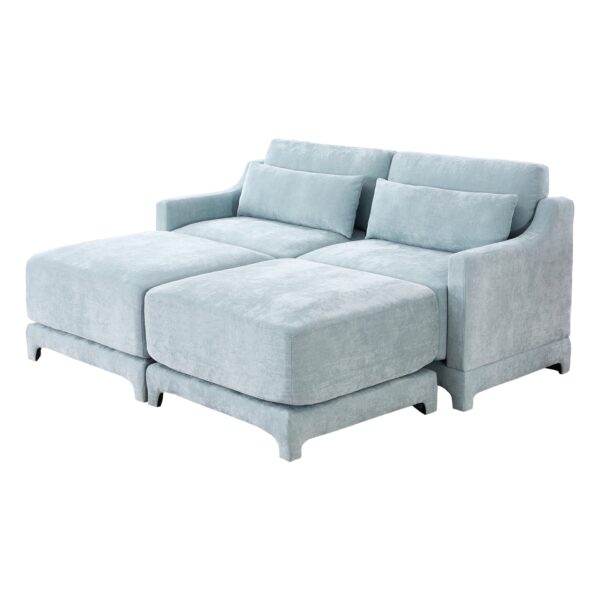 Elegant 2 Seater Sofa With Ottoman And Lumbar Pillows Chenille High Quality Wood - Sky Blue