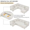 U - Shaped Sectional Sofa Pull Out Sofa Bed With 2 USB Ports, 2 Power Sockets, 3 Back Pillows And A Storage Chaise For Living Room - Beige - Image 5