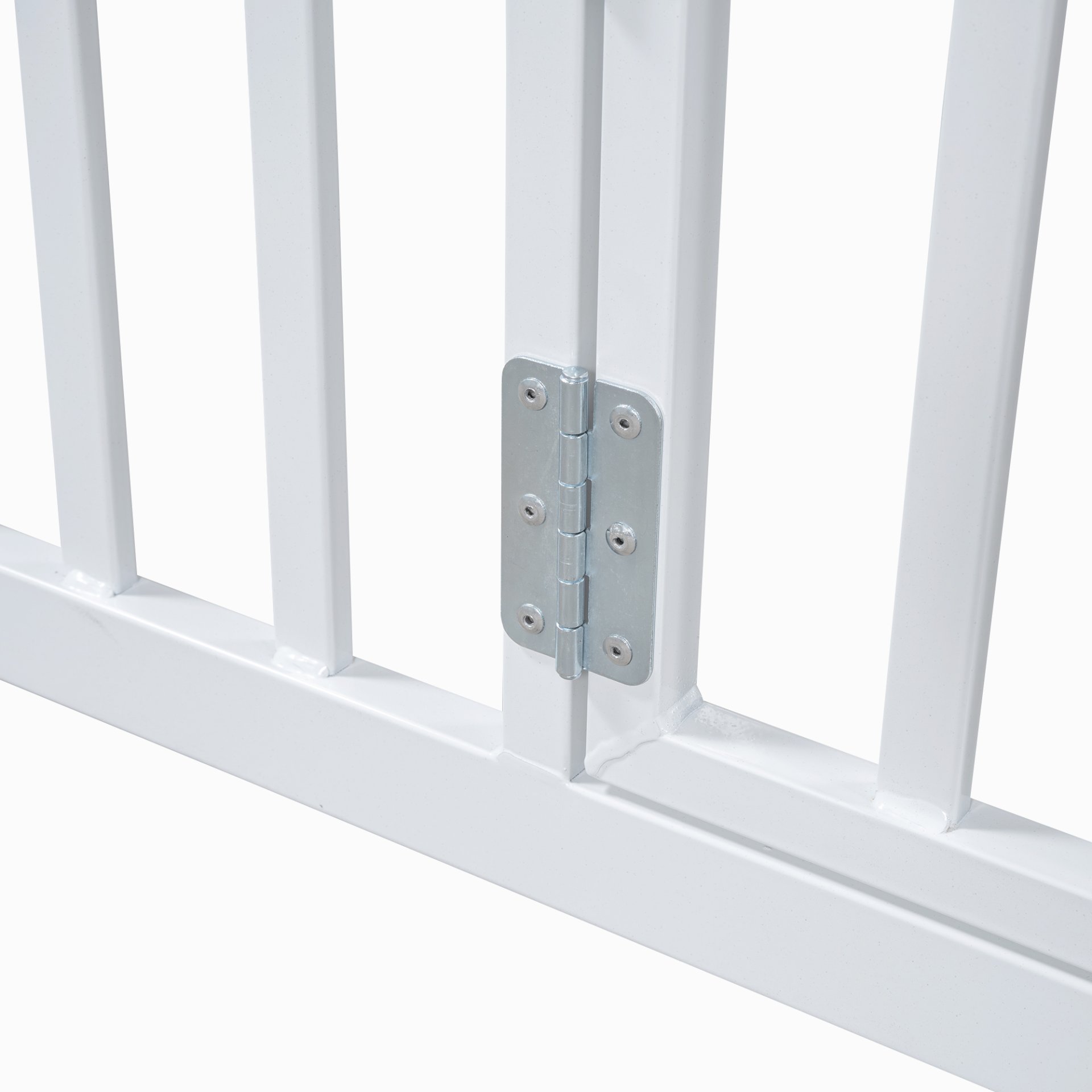 Full Size Metal House Bed With Fence And Door - White - Image 13