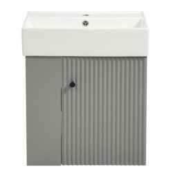 Floating Bathroom Vanity With Basin, Left Side Storage - Gray