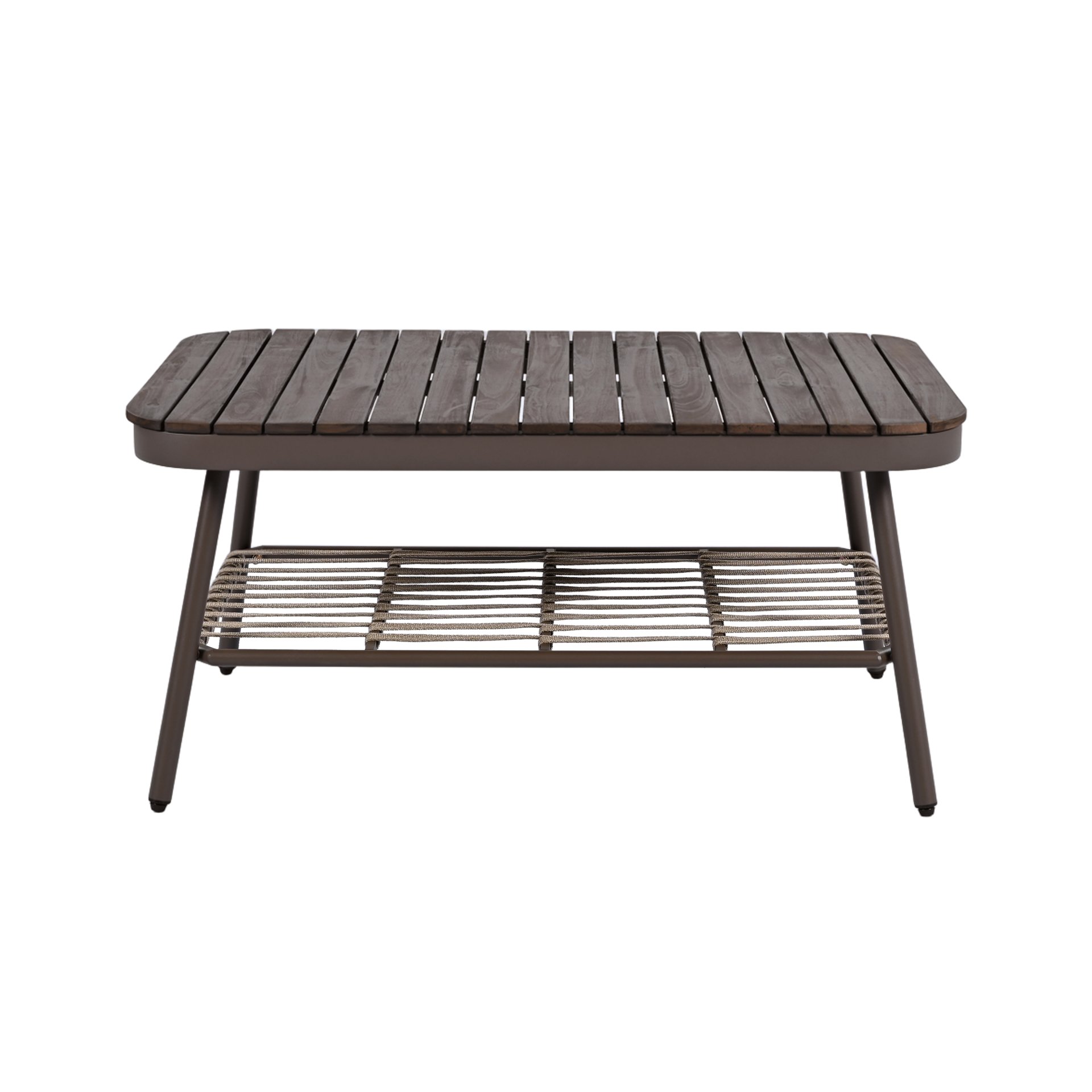 4 Piece Outdoor Patio Furniture Set, Metal Chairs With Woven Rope U Shaped Backrest, Outdoor Conversation Set With Thick Cushions And Coffee Table For Garden, Poolside, Balcony - Brown / Beige - Image 12