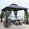 10 X 10 Ft Patio Gazebo Tent With Ventilated Double Roof And Mosquito Net Canopy For Backyard Or Garden - Gray - Image 4