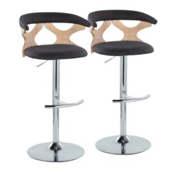Gardenia - Contemporary Adjustable Barstool With Swivel With Rounded T Footrest (Set of 2) - Chrome / White Washed / Charcoal