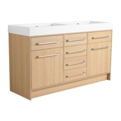 Original 60" Freestanding Bathroom Vanity With Double Resin Sink Soft Closing Doors & Drawers Plywood - Oak