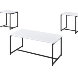 GT - 3 Piece Carbon Fiber Wrap Coffee Table And End Table (Set of 3) - White