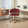 Velvet Home Office Desk Chair, Modern Cute Computer Chair With Swivel Wheels, Height Adjustable - Wine Red - Image 4