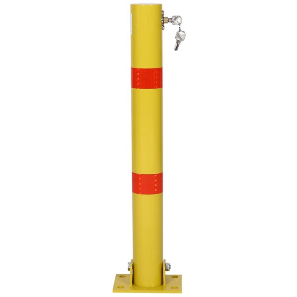 Round Steel Parking Bollard With Lock For Car Parking Protection And Home Garage Decor - Yellow