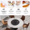 59.05" Modern Artificial Stone Round Carbon Steel Base Dining Table, Can Accommodate 6 People, Black Artificial Stone Turntable - White / Black - Image 7
