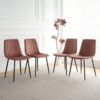 Interior Velvet Dining Chair, Modern Kitchen Dining Chair With Cushion Back, Upholstered Side Chair With Black Coated Metal Legs, Family Kitchen Dining And Living Room (Set of 4) - Pink / Black - Image 2